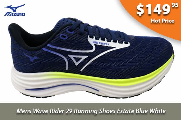 Mizuno Mens Wave Rider 29 Running Shoes Estate Blue White