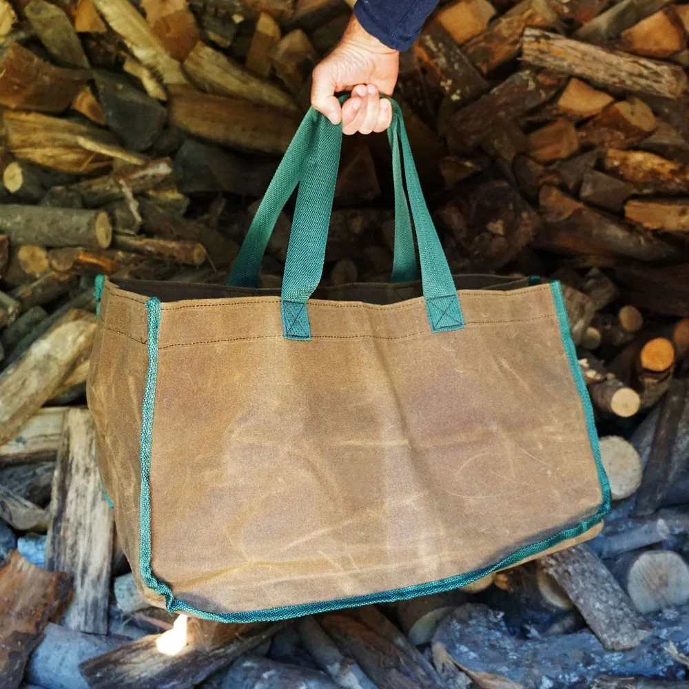 Image of Double Thickness Waxed Canvas Log Carrier Brown