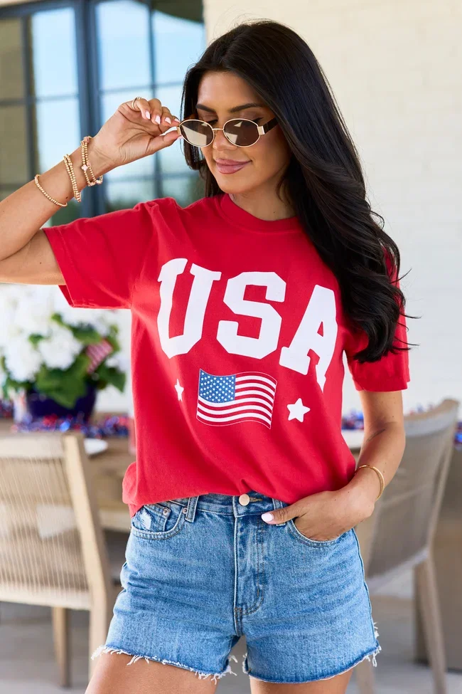 Image of Athletic USA Flag Red Comfort Colors Graphic Tee