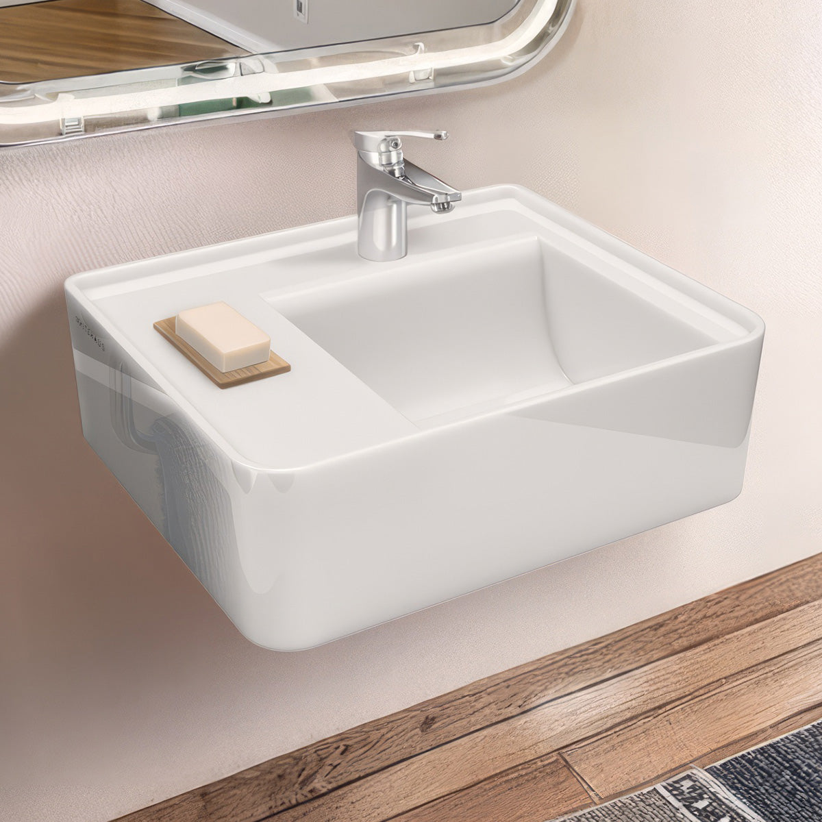 Image of Wall Mount Bathroom Basin with Rear Center Drain
