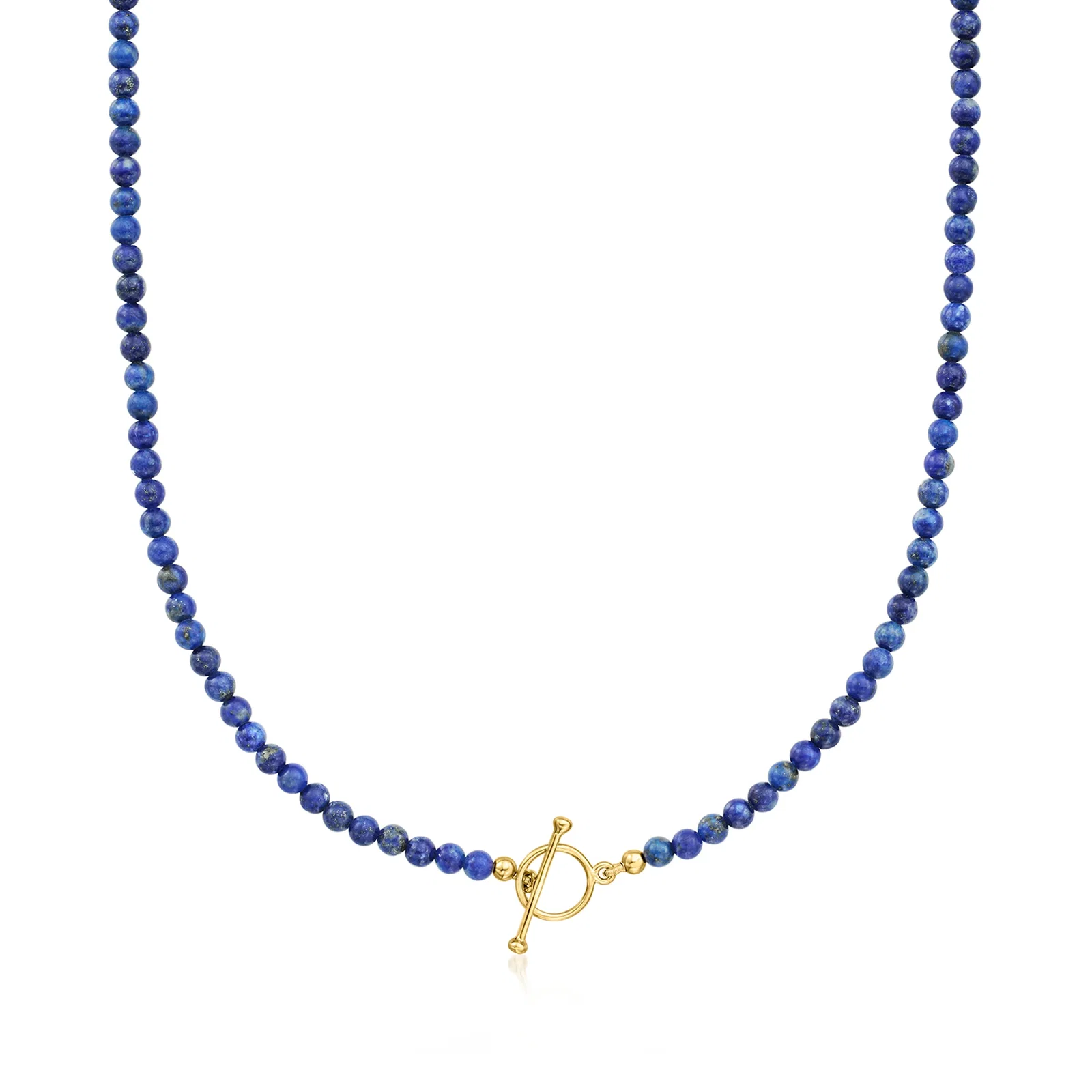 Shop 3.5-4mm Lapis Bead Charm-Compatible Toggle Necklace in 18kt Gold Over Sterling - 16-inch