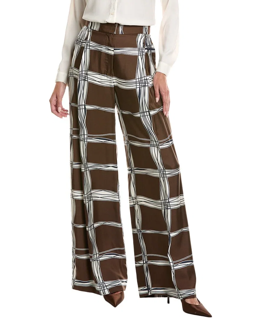 Image of Oscar De La Renta Wavy Plaid Silk Pant