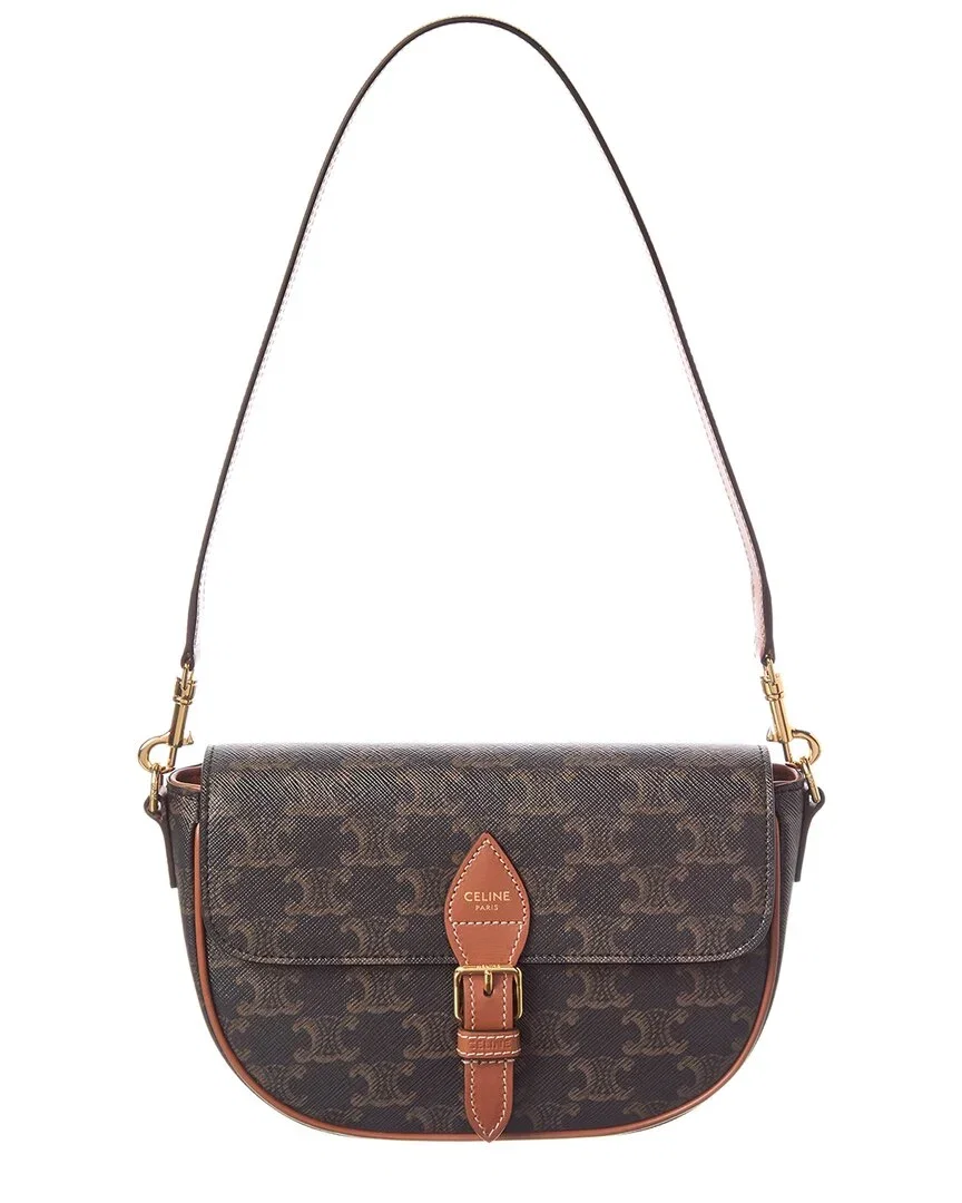 Image of Celine Folco Triomphe Coated Canvas & Leather Shoulder Bag
