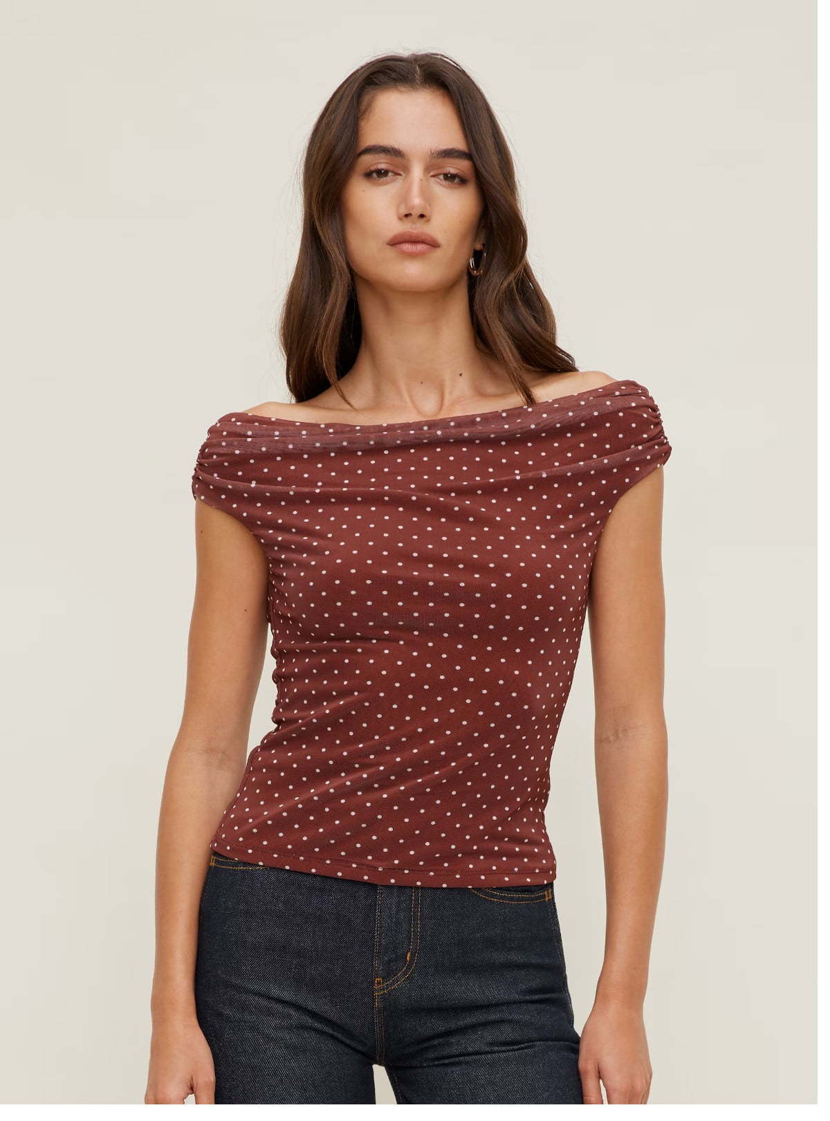 Off Shoulder Mesh Top