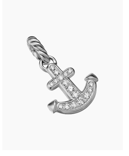 Anchor AmuletSterling Silver with Diamonds, 14.2mm