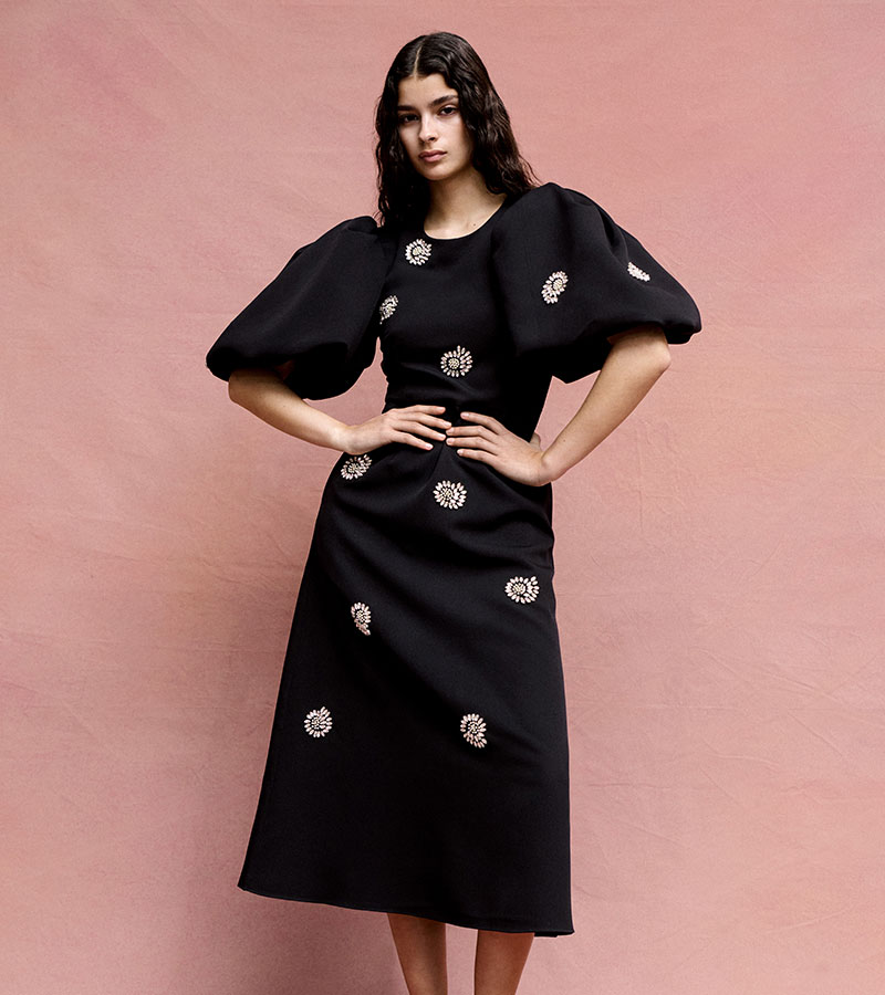 Puff Sleeve Midi Dress - Pearl Of Order