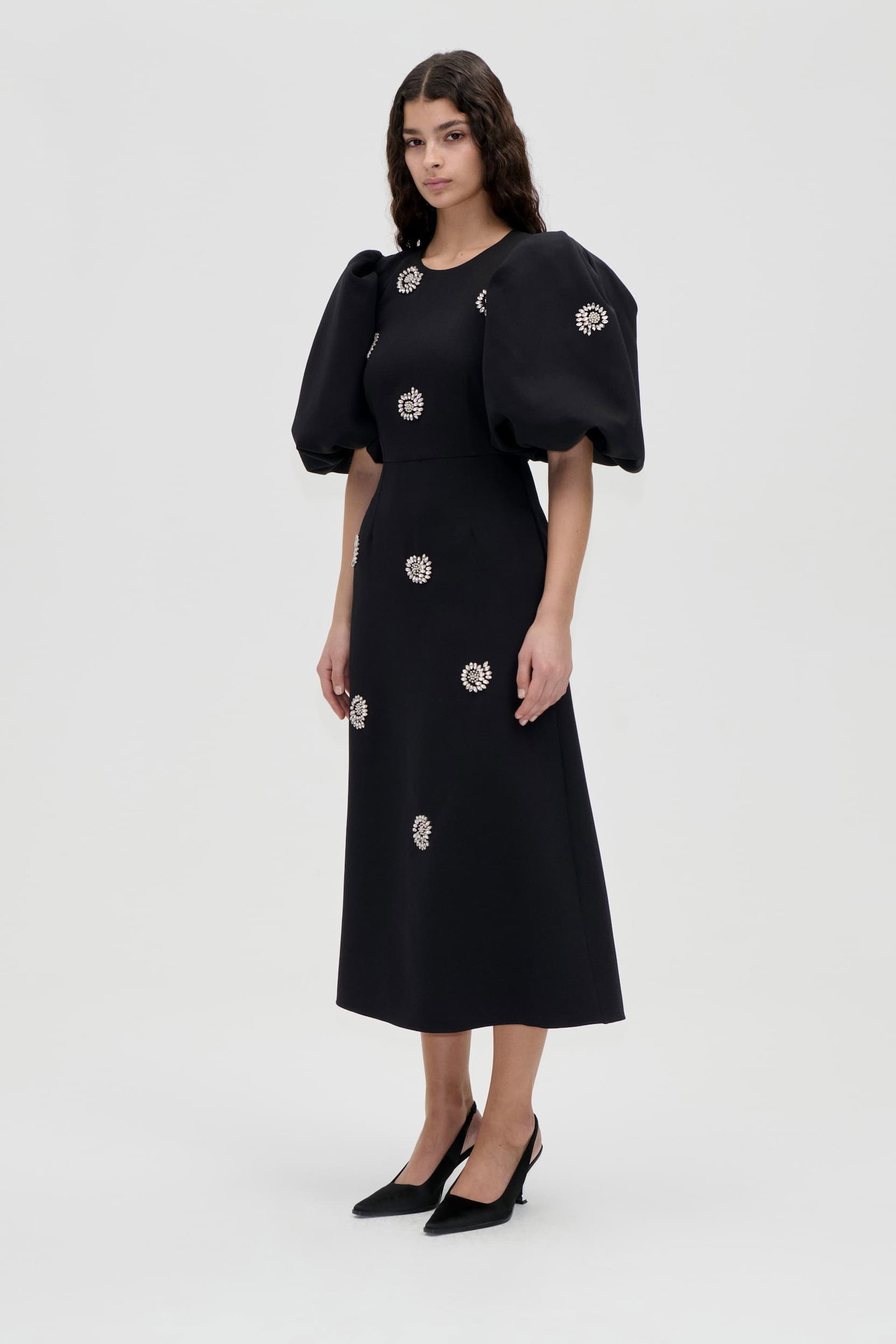 Puff Sleeve Midi Dress - Pearl Of Order