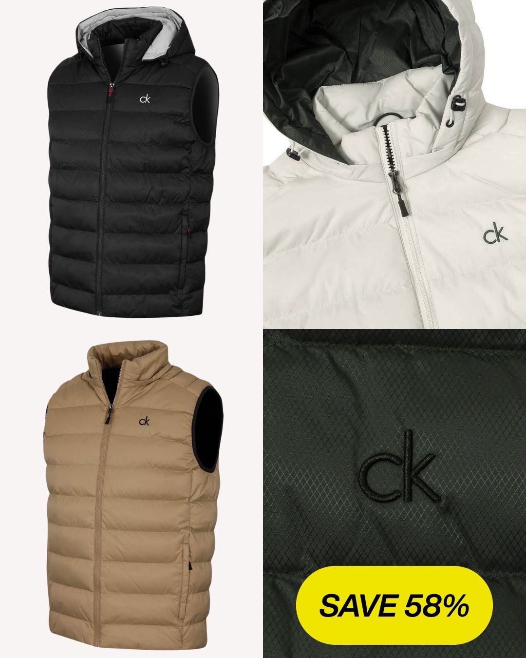 Calvin Klein Mens 2026 Lightweight San Gabriel Hooded Golf Gilet
