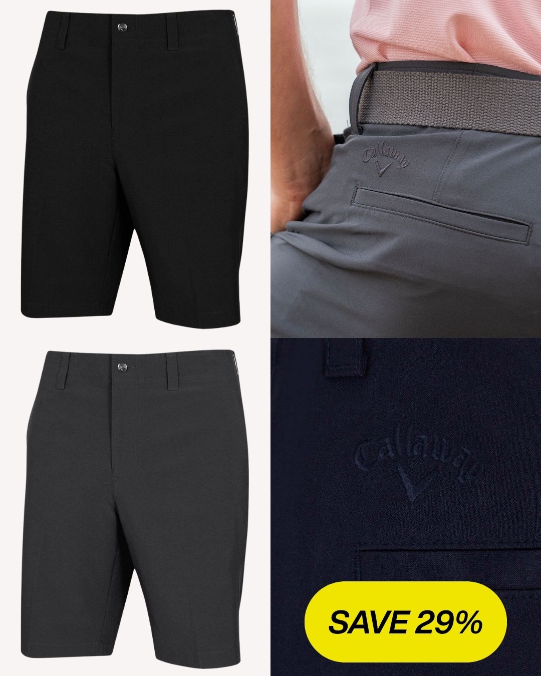 Callaway Golf Mens 2026 Ace Poly Opti-Stretch 9.5" Inside Leg Golf Shorts