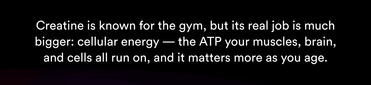 Creatine is known for the gym, but its real job is much bigger: cellular energy — the ATP your muscles, brain, and cells all run on, and it matters more as you age.