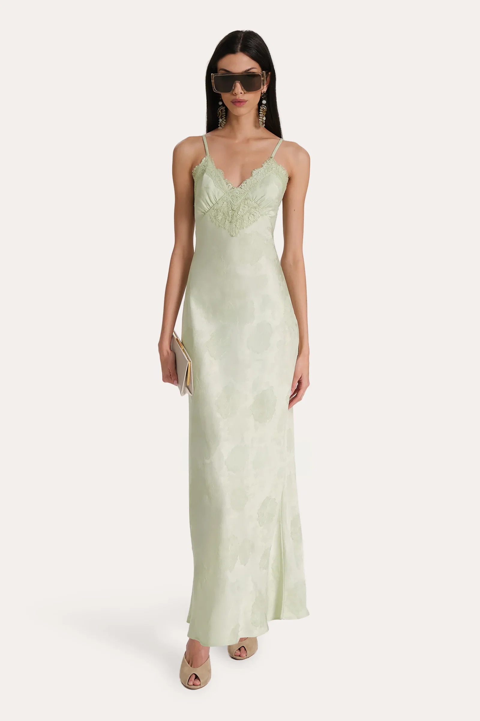 Image of Savannah Lace-Trim Satin Jacquard Dress