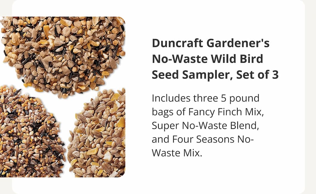 Duncraft Gardener's No-Waste Wild Bird Seed Sampler, Set of 3
