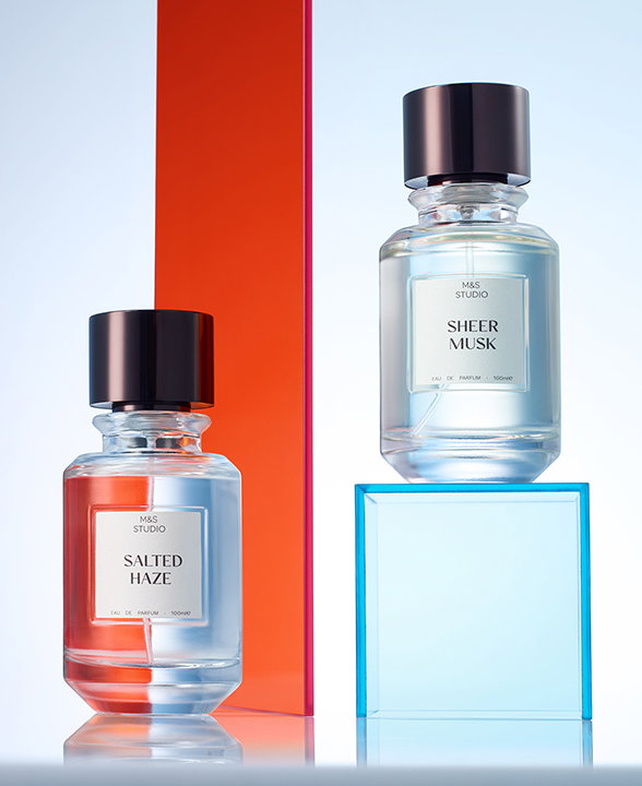 Group shot of M&S Studio Fragrance Sheer Musk and Salted Haze