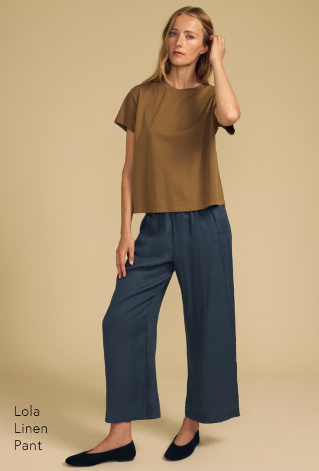 Image of model wearing Lola Linen Pants.