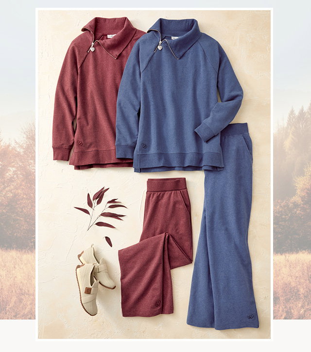Weekender Sweatshirt and Sweatpants collage