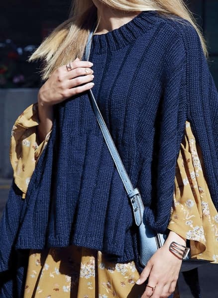 Free Reversible Ribbed Knit Poncho Pattern