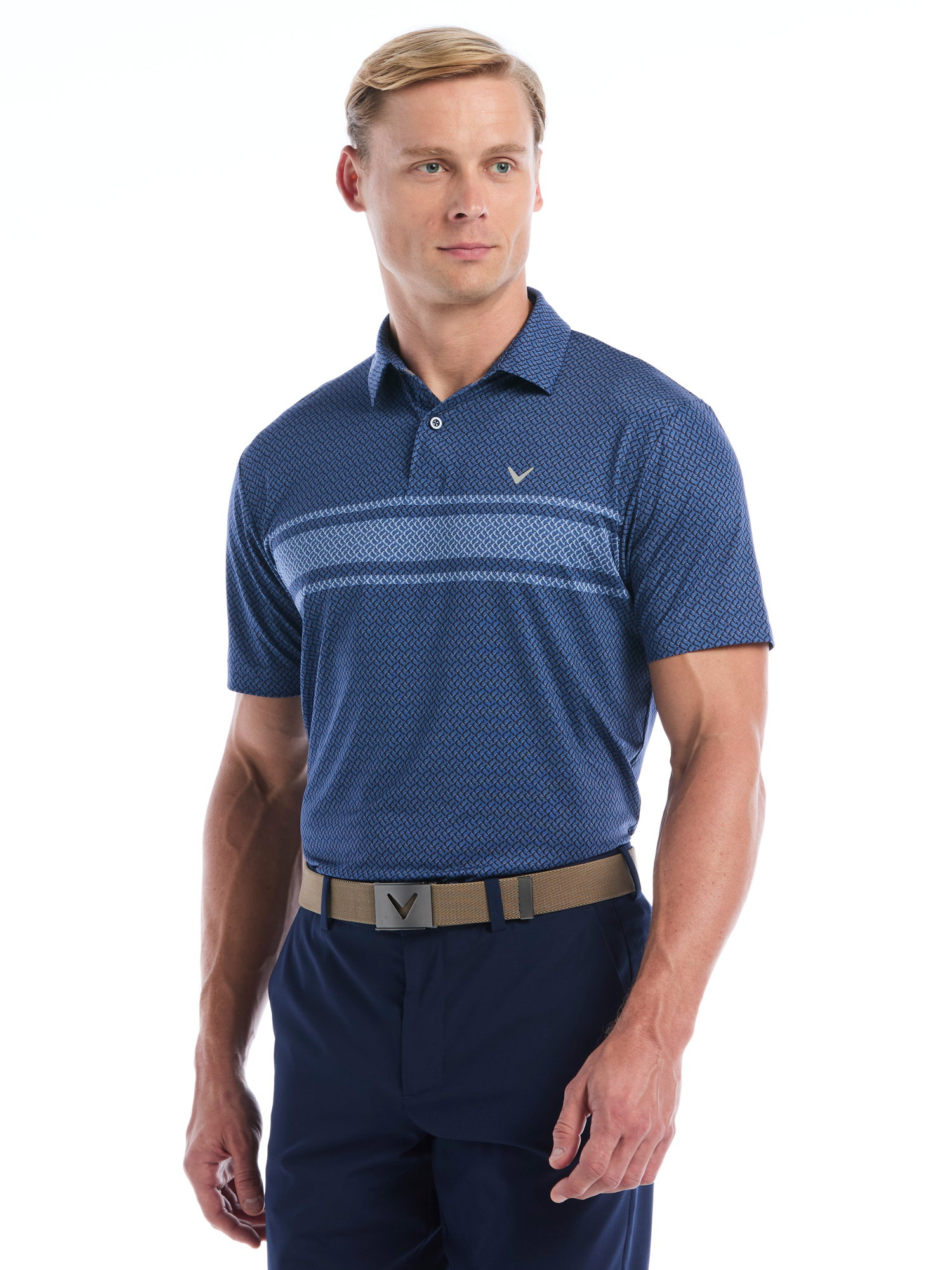 Mens Engineered Blocked Geo Print Polo