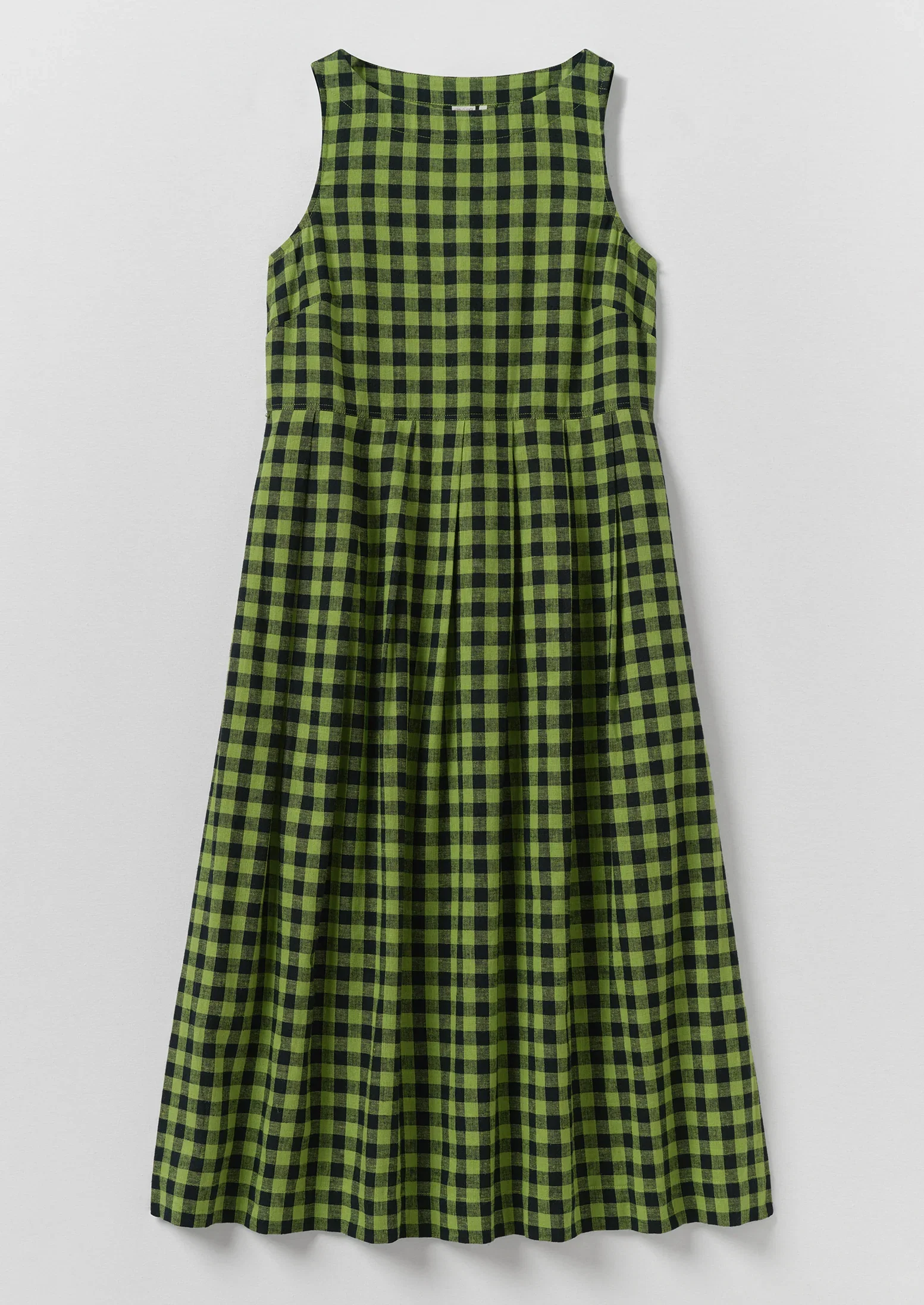Image of Aila Linen Cotton Gingham Check Dress | Beetle Green