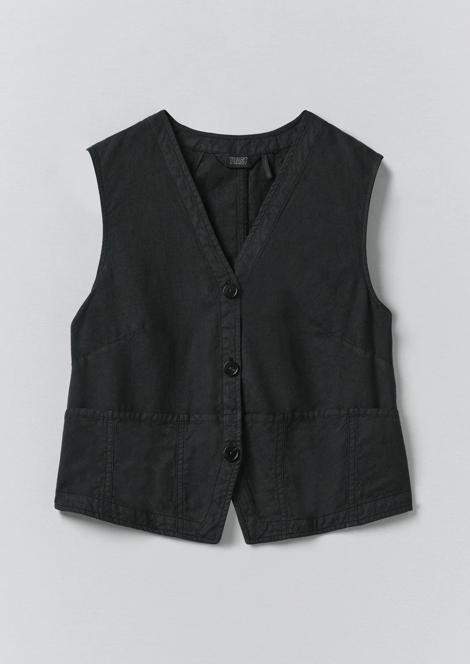 Image of Cotton Linen Canvas Waistcoat Top | Soft Black
