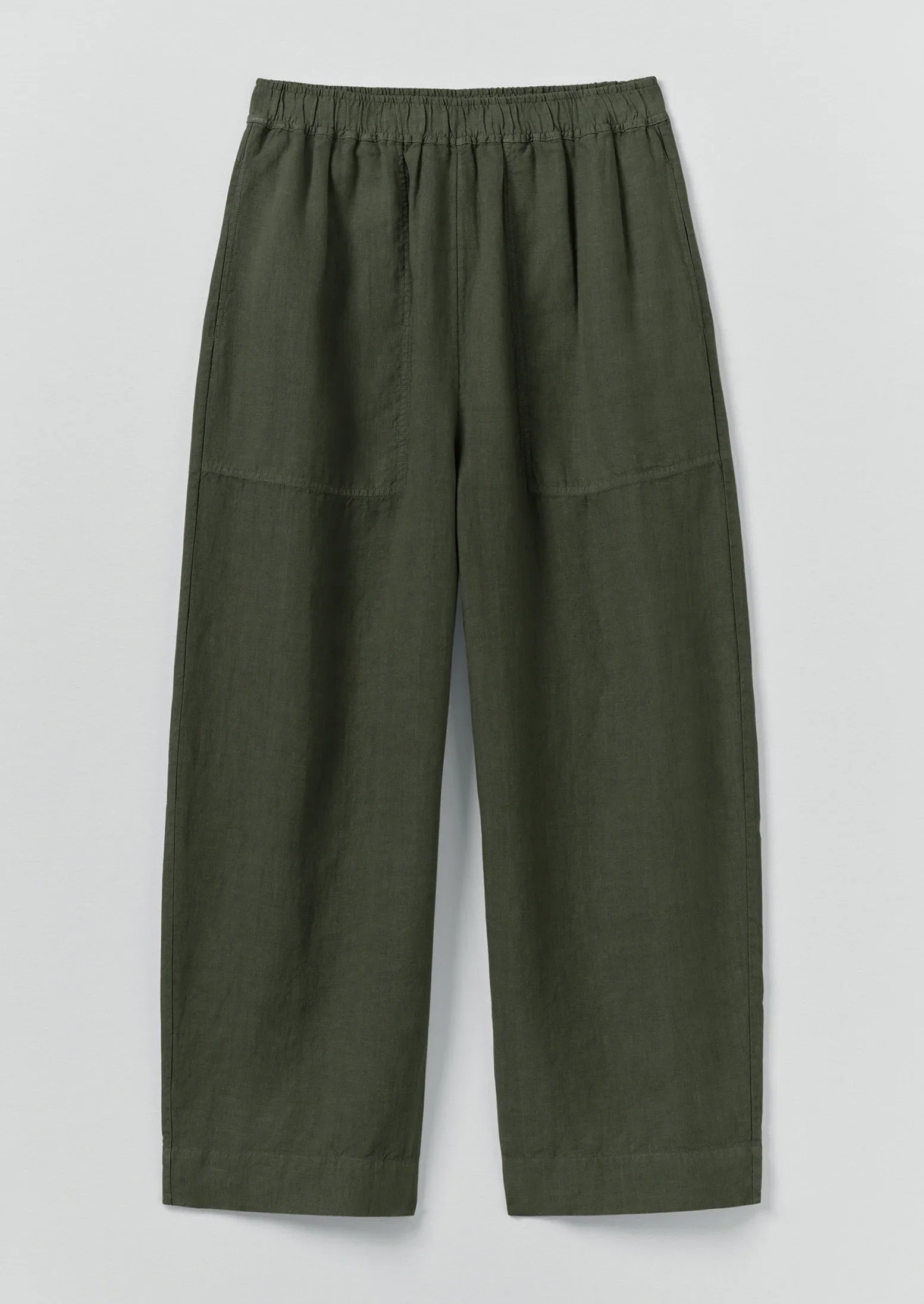 Image of Garment Dyed Linen Barrel Leg Trousers | Dark Olive