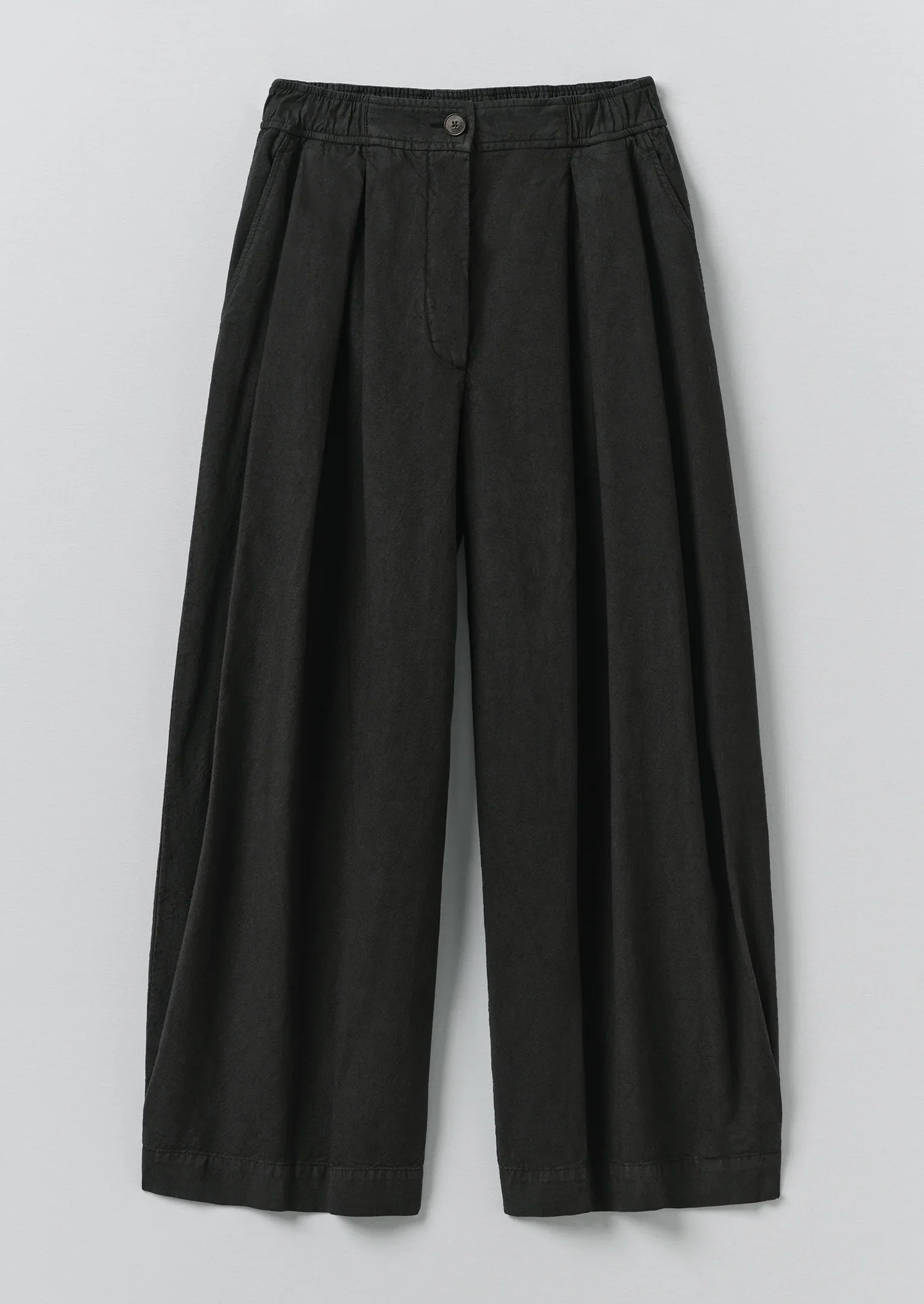 Image of Carys Cotton Linen Canvas Wide Leg Trousers | Soft Black
