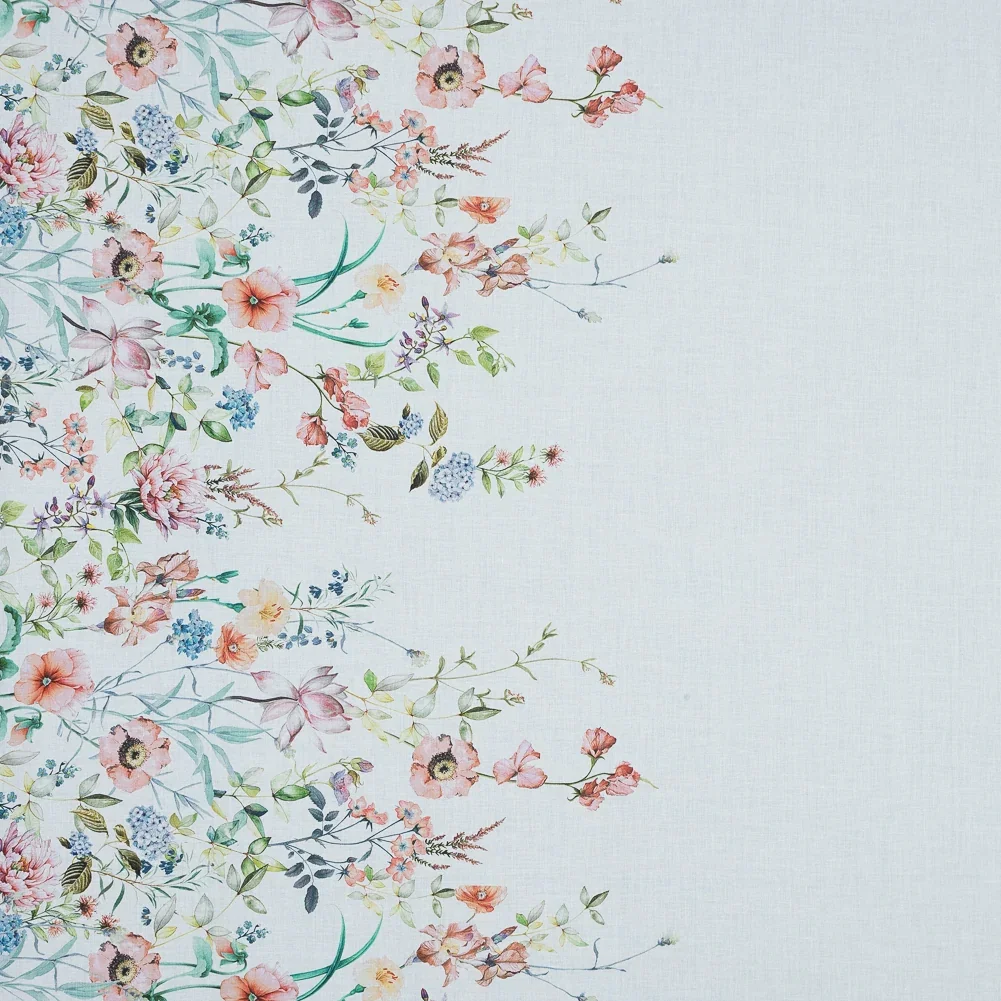 Image of Cotton Voile - White Floral Border - La Marche des Fleurs Print - Mood Exclusive Jacques Collection