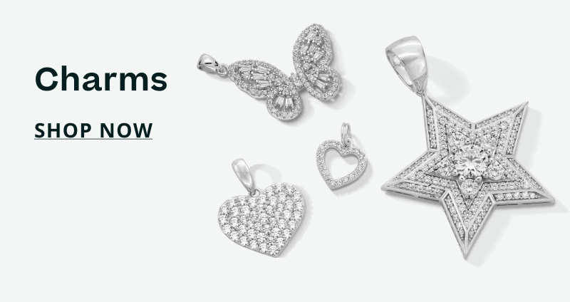 Silver butterfly, hearts & large star pendant, engraved with cubic zirconia Charms. Click here to shop now