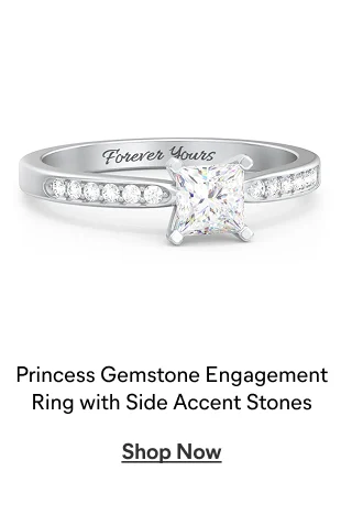 Princess Gemstone Engagement Ring with Side Accent Stones