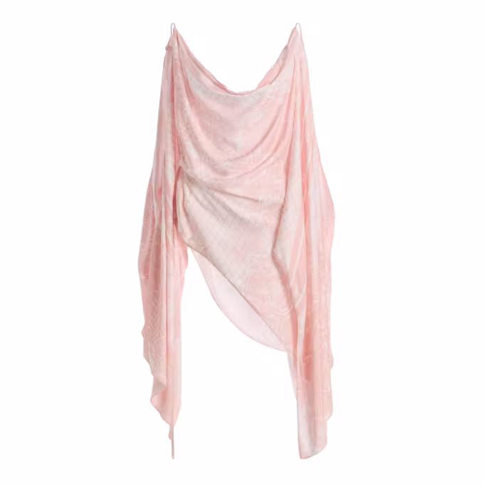 Open-Shoulder Foulard-Print Flounce Top