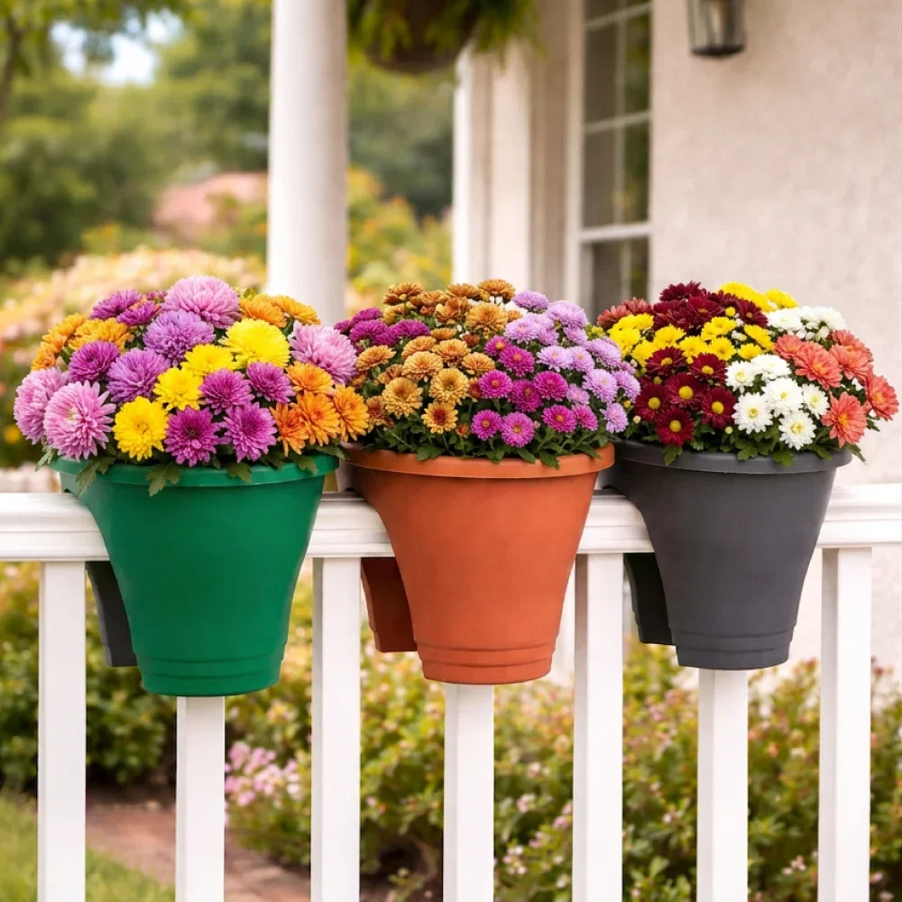 Image of Rail Planter for Deck or Balcony Terracotta Gray or Green