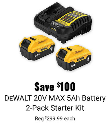 Save $100 DEWALT 20V MAX 5Ah Battery 2-Pack Starter Kit