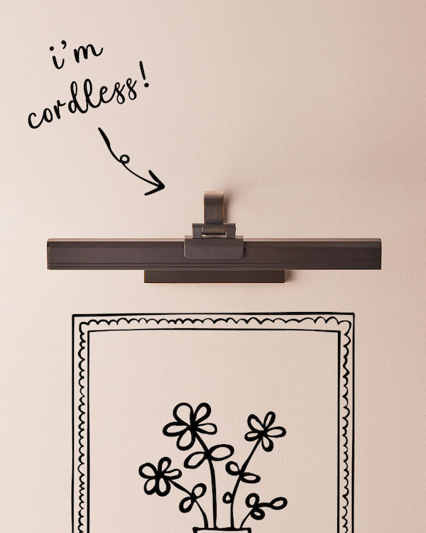 larger marcel cordless picture light in bronze finish