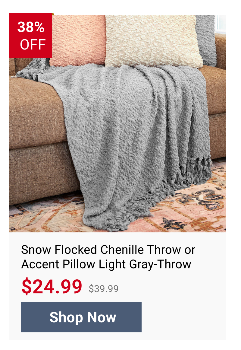 Snow Flocked Chenille Throw or Accent Pillow Light Gray
