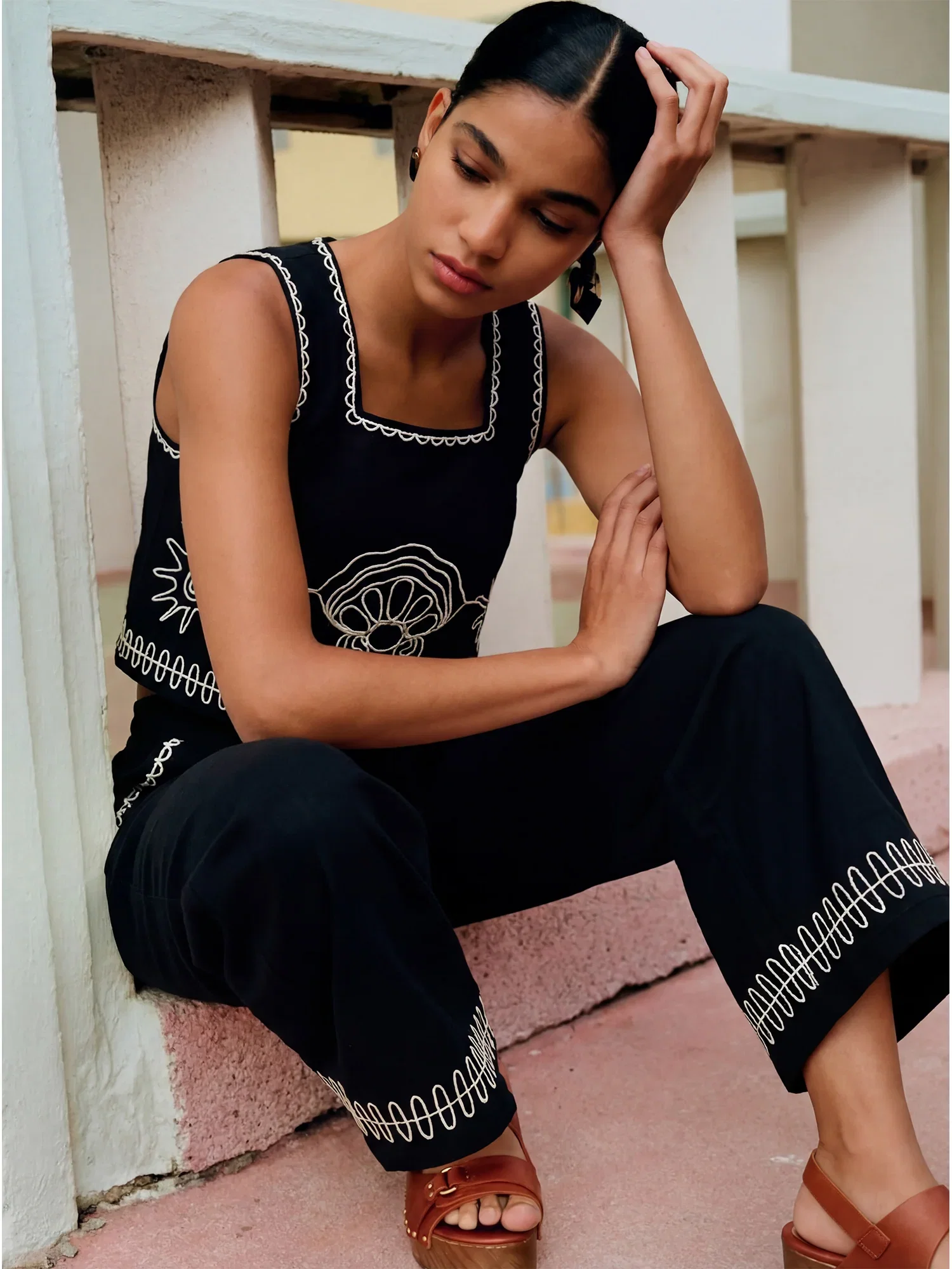 Image of Sleeveless Shell Embroidered Tank