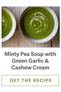 Minty Pea Soup with Green Garlic & Cashew Cream