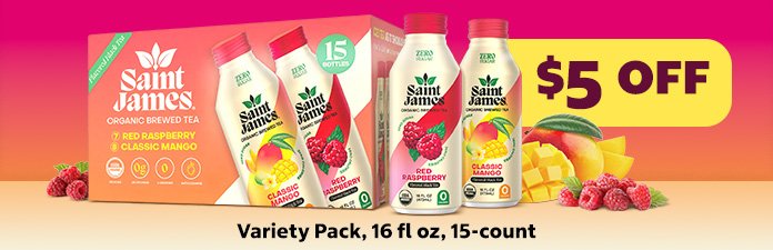 $5 OFF Organic St James Black Tea Variety, variety pack, 16 fl oz 15-count