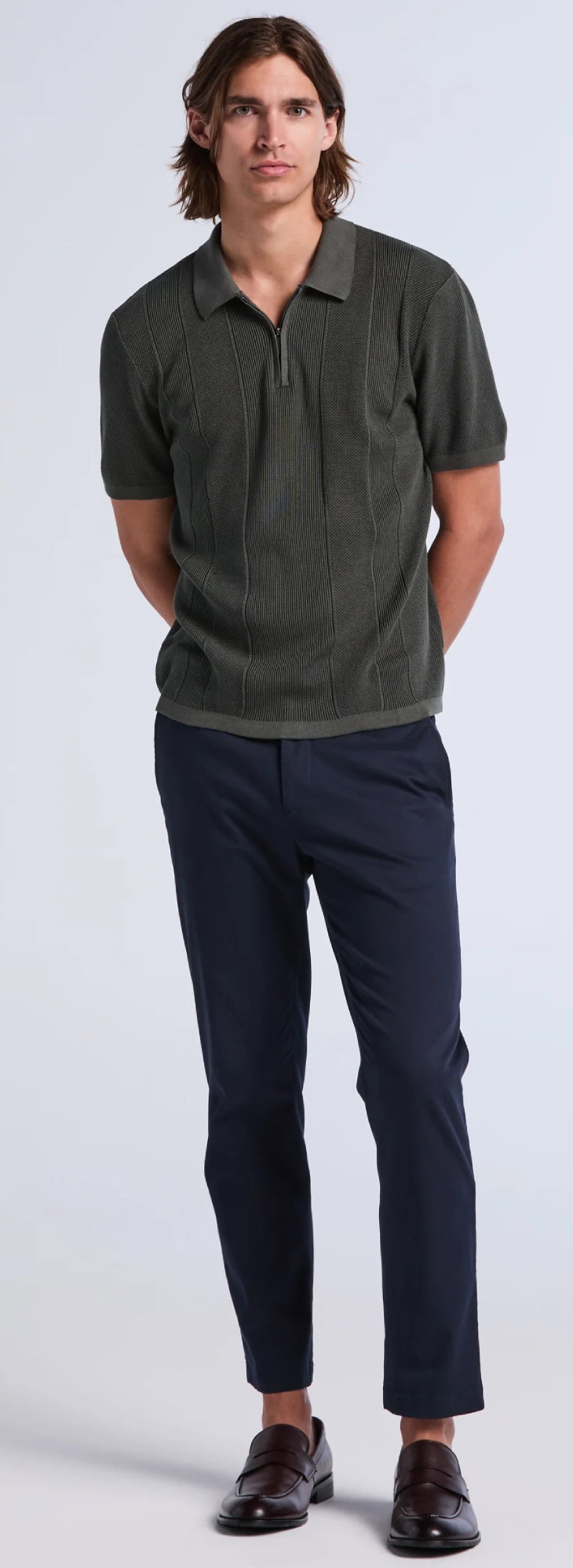 Vertical Texture Zip Sweater Polo