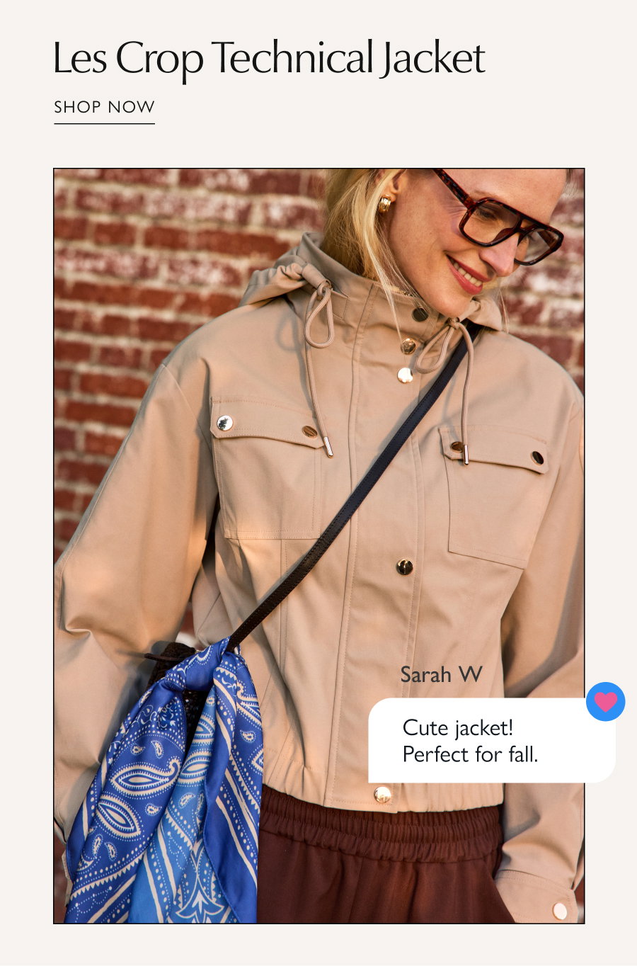 Image of model in Les Crop Technical Jacket. "Cute jacket! Perfect for all." Sarah W.  SHOP NOW
