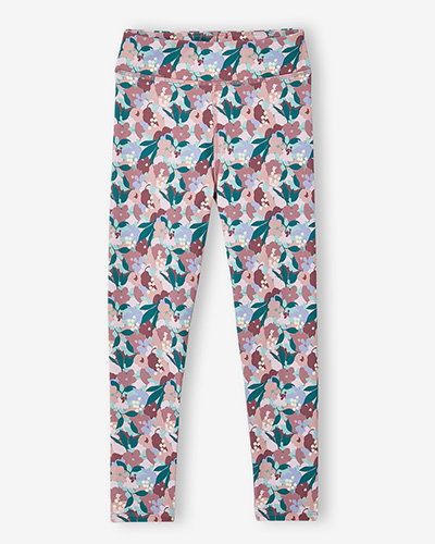 Girls' printed technical sportswear leggings - old rose