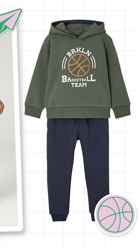 Hooded sports set for boys - sage green