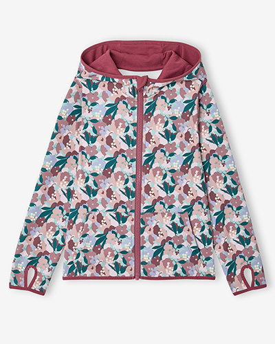 Sports Sweatshirt with Flower Print in Techno Fabric for Girls - old rose