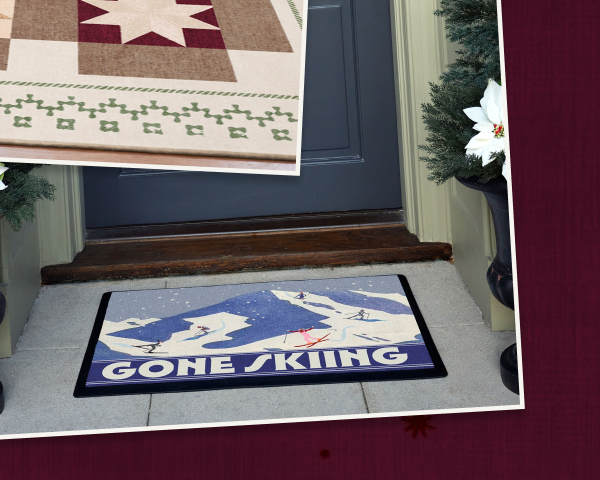 Gone Skiing Blue Doormat