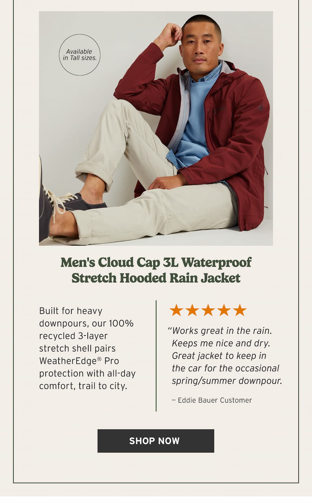 Men's Cloud Cap 3L Waterproof Stretch Hooded Rain Jacket