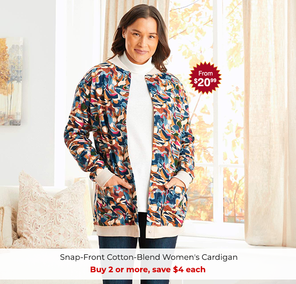 Snap-Front Cotton-Blend Women's Cardigan.