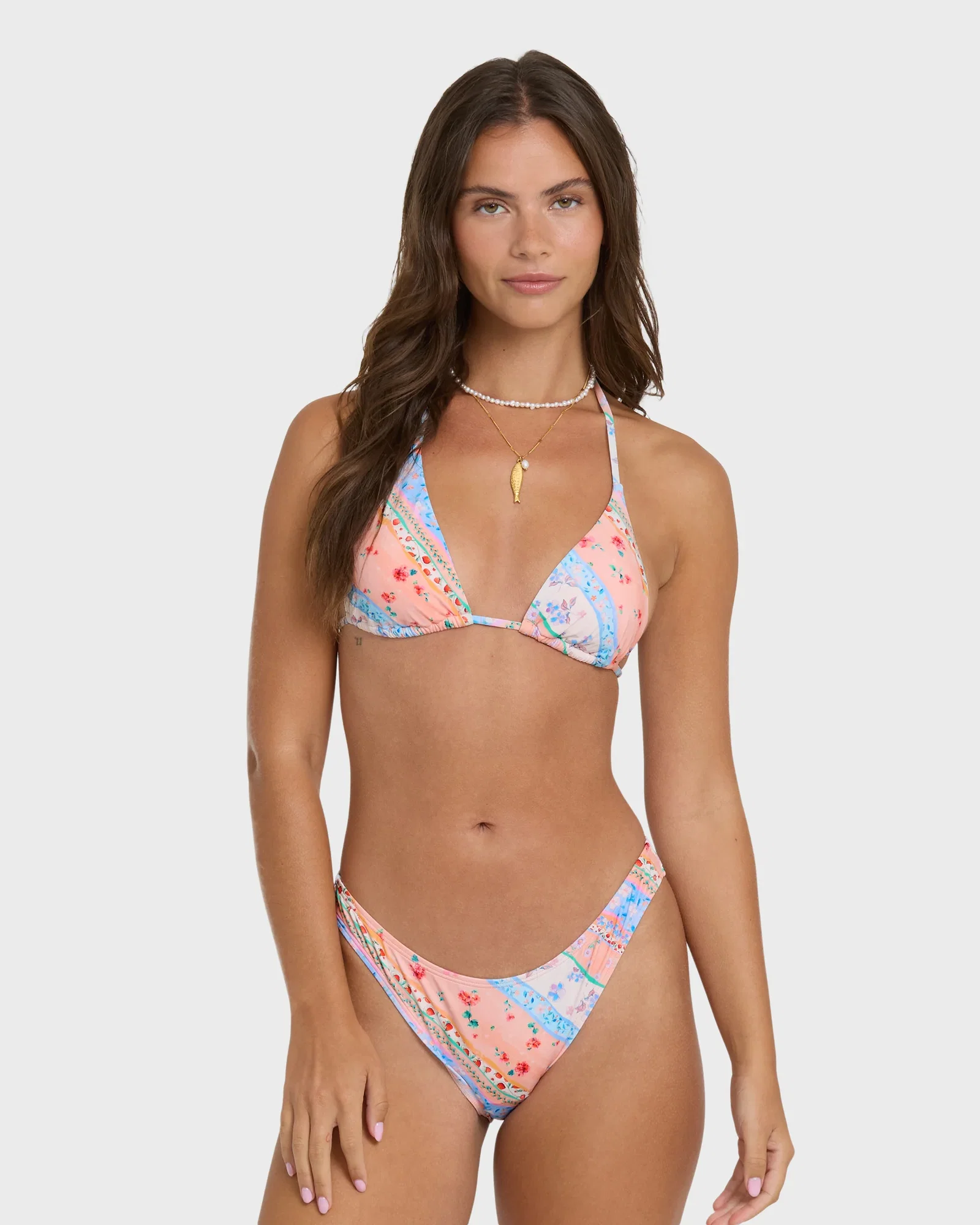 Image of Daisy Chain Multi Triangle Bikini Top - Pale Peach