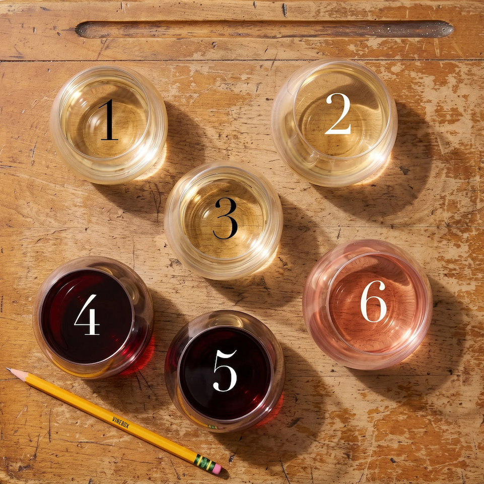 6 pick tasting - glasses and pencil