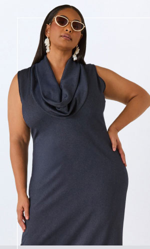 Denim Cowl Neck Bodycon Dress