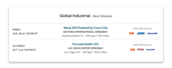 Global Industrial - Race Schedule