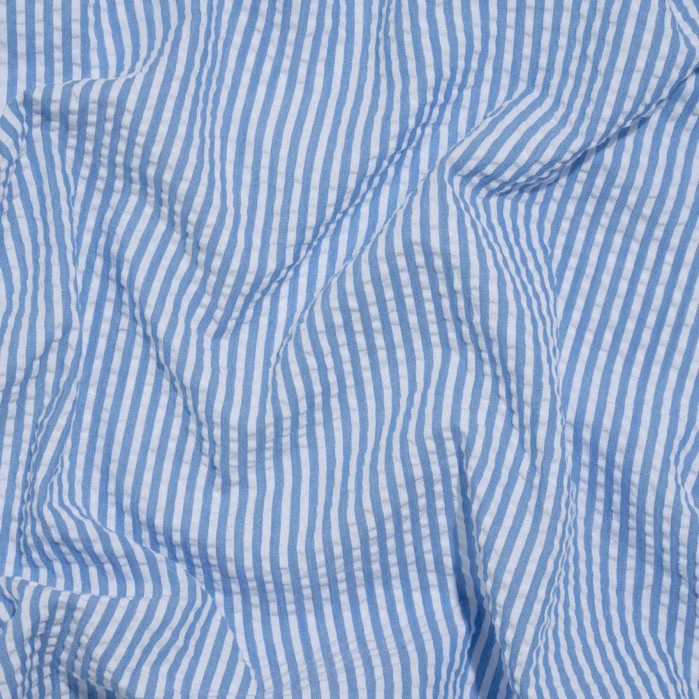 Image of Polyester and Cotton Seersucker - Country Blue and White Candy Stripes - Wylie Collection