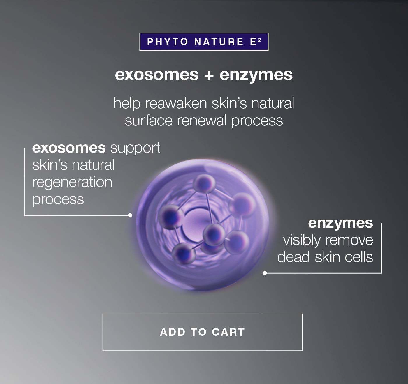 phyto nature e2 | exosomes + enzymes | help reawarken skin's natural surface renewal process | exosomes support skin's natural regeneration process | enzymes visibly remove dead skin cells | ADD TO CART